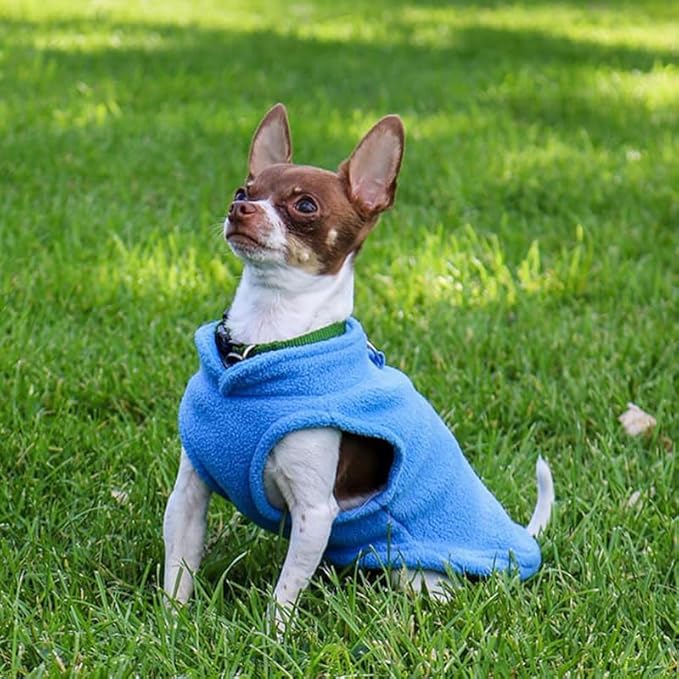 JACKO & CO - Fleece Vest Sweater with Leash Ring - Soft Lightweight Breathable for Puppies Small Medium Dogs, Kitten, Cats, Chihuahua - Warm for Fall/Autumn/Winter (Blue, X-Large 17-25lbs)