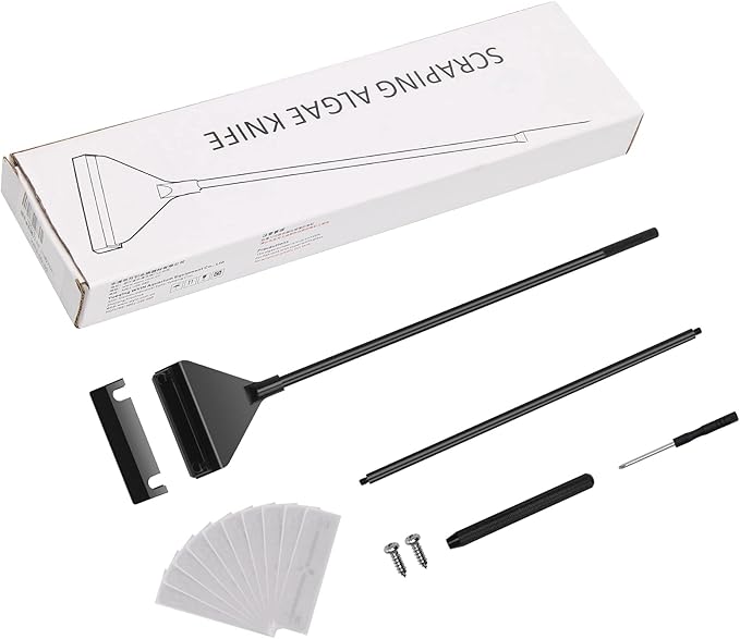 Luxiv Stainless Steel Algae Scraper Black, Aquarium Glass Cleaner Tools 25.6 Inches Fish Tank Scrapering Cleaner Handheld Scraper for Aquarium Tank