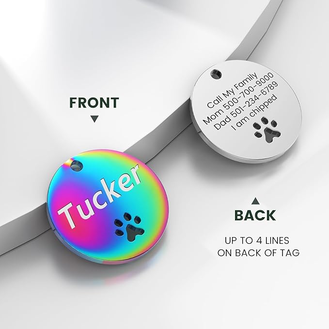 Dog Tags Personalized for Pets - YEHANTI Personalized Dog Tags with Dog Paw, Durable Stainless Steel Pet ID Tags for Small Large Dogs Cats, Custom Dog Name Tags Engraved on Both Sides (Round)