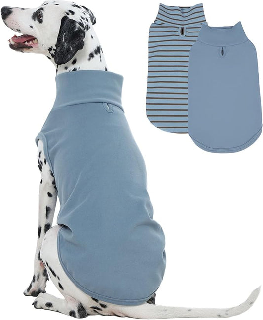 2 Pack Fleece Dog Sweater for Extra Large Dogs, Stretchy Pets Coats Sweatshirt, Soft Stripe Dog Fleece Vest Pullover, Pet Winter Clothes for Doberman, German Shepherd, Blue 2XL