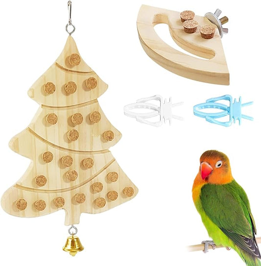 2 Pcs Bird Chew Toy Wooden Foraging Toys, Hanging Wooden Puzzle Foraging,Parrot Cork Stopper Toys Birds Feeding Toy,2 Pcs Bird Cage Food Holder Fruit, for Small and Medium Parrots(E)