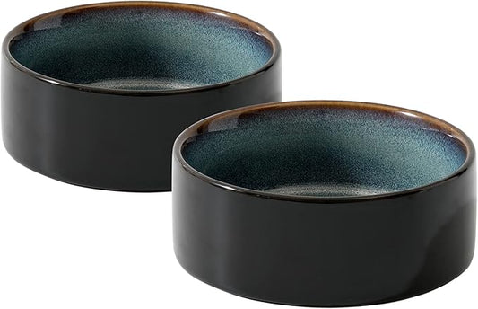 Ceramic 5.1inch Set of 2 Dog and Cat Bowls, 2pcs Anti-Slip Food and Water Feeder Dishes for Puppies, Kitties, Cats(2 Bowls, Starry Sky)