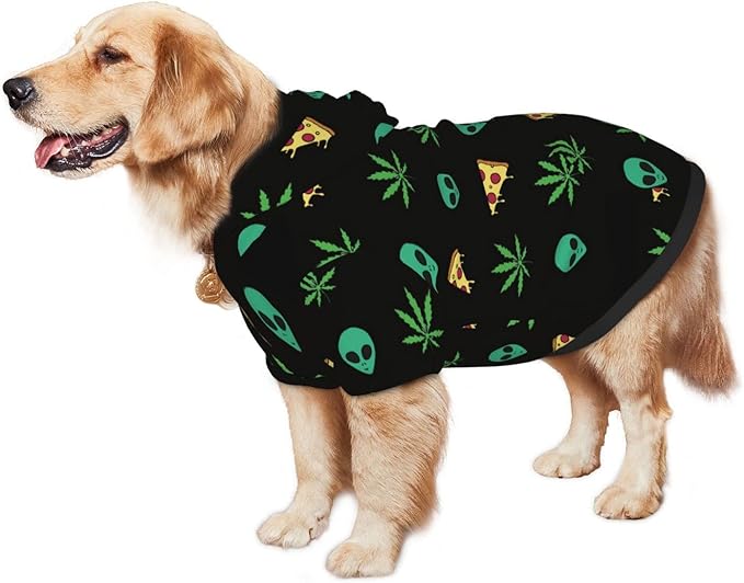 Pizza Weed Leaf Dog Hoodies，Dog Clothes with Pocket and Hat Winter Clothes Sweaters for Medium Large Dogs Girl Boy Pets' Clothes Outfits