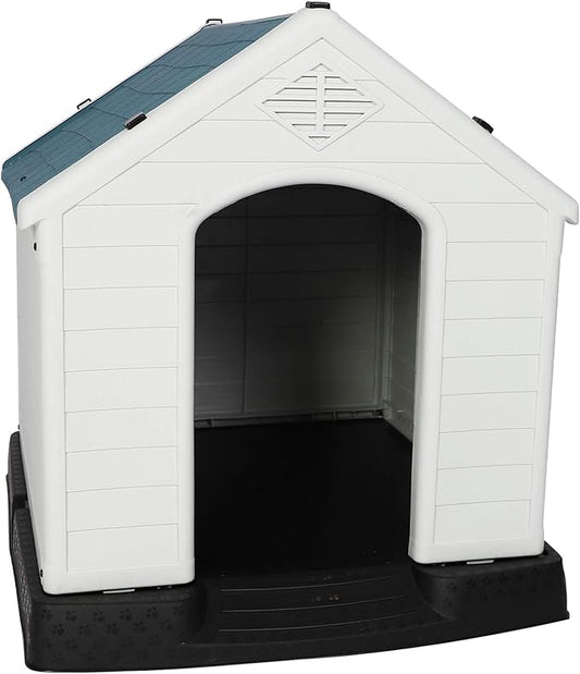 LUCKYERMORE Large Dog House Outdoor Indoor Pet Dog Puppy Shelter Crate Plastic Weather-Resistant Cage, Large