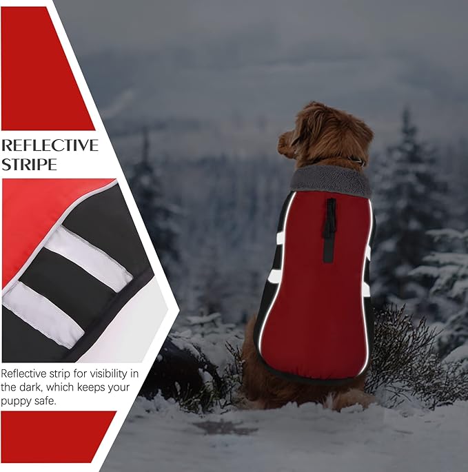 QBLEEV Warm Dog Coat Reflective Dog Winter Jacket, Waterproof Windproof Dog Turtleneck Clothes for Cold Weather Thicken Fleece Pet Dog Snowsuit Christmas Dog Vest Apparel for Small Medium Large Dogs S