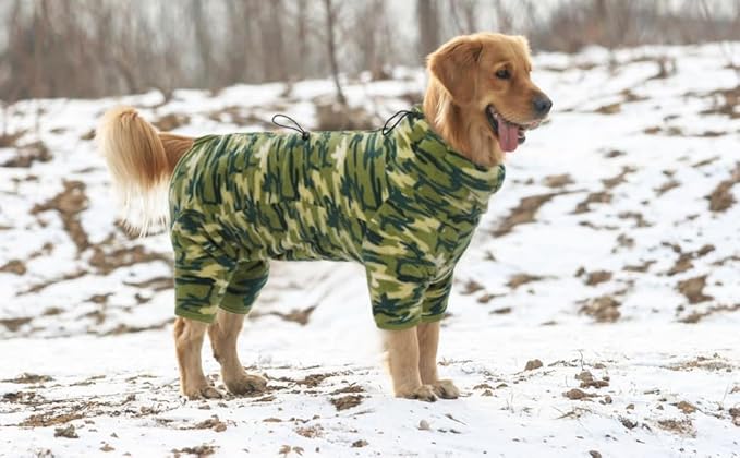 ROZKITCH Dog Winter Coat Soft Fleece Pullover Pajamas, Pet Windproof Warm Cold Weather Jacket Vest with Luminous Zipper, Jumpsuit Apparel Outfit Clothes for Small Medium Large Dog Camo 2XL