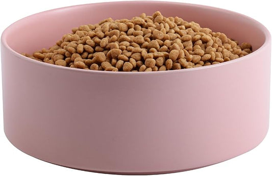 Pink 8 in Dog Bowl Ceramic for Medium Large Sized Breed,Retrievers,7.6 Cups Non Slip Heavy Weighted Dog Food Water Dish,Modern Big Pet Bowl Large