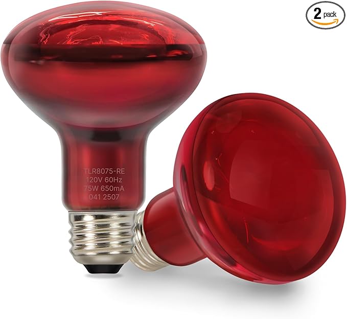 ALAMPEVER 2 Pack Red Heat Lamp Bulb, 75 Watt Infrared Light Bulb for Bearded Dragon, E26 Base, Durable Reptile Heat Bulb for Amphibian, Lizard, Tortoise, Gecko