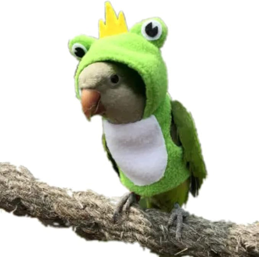 Bird Costume Diaper Flight Suit Frog Shape Hoodie Clothes Cosplay Photo Prop for Parrots Parakeet Cockatiel Sun Conure, Small Animals Apparel (Green Without Diaper, Large), (BPF1)