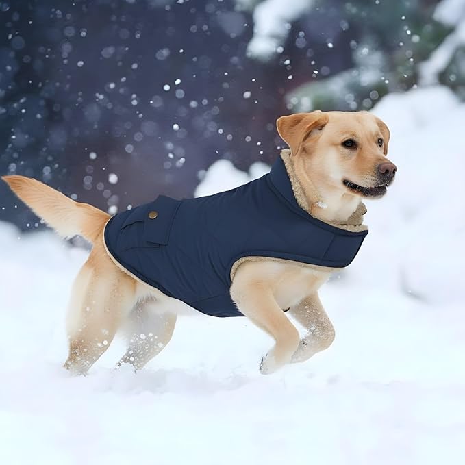 ASENKU Warm Dog Winter Coat Fleece & Turtleneck Dog Puffer Jacket with Pockets Waterproof Pet Cold Weather Clothes with Leash Hole for Medium Large Dogs