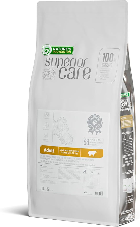 Nature's Protection Superior Care White Dogs Grain-Free Dry Dog Food - High Protein, Tear Stain Dog Food for Small & Mini Breeds Light Coated Adult Dogs, Fresh Pet Meal, Lamb, 22 lb