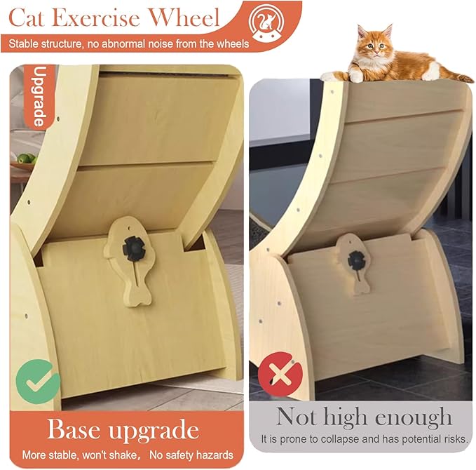 41" Cat Exercise Wheel,cat Wheel Exerciser for Indoor Cats,Running Wheel with Detachable Carpeted Runway,Natural Solid Wood Sturdy Running Wheel for Running/Training/Walking