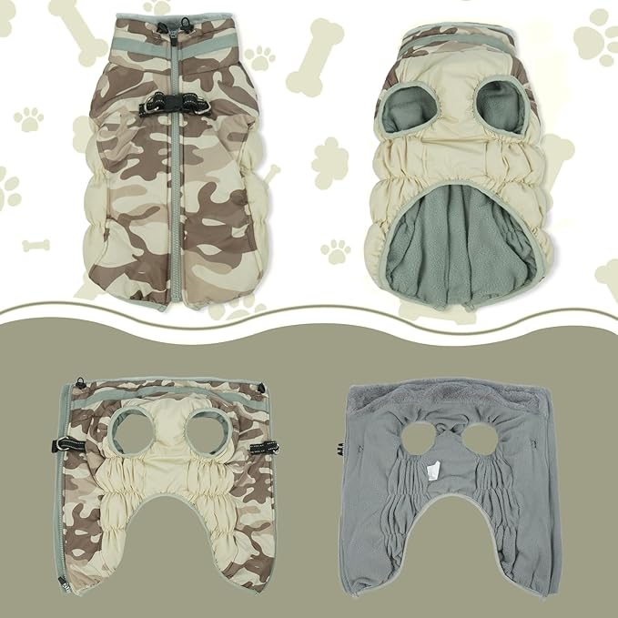 Lelepet Dog Coat Warm Dog Winter Coat Waterproof Dogs Jacket with Harness Built in Reflective Pet Fleece Vest Zip-Up Cold Weather Coats for Large Dogs Turtleneck Windproof Coats Pitbull Desert Camo