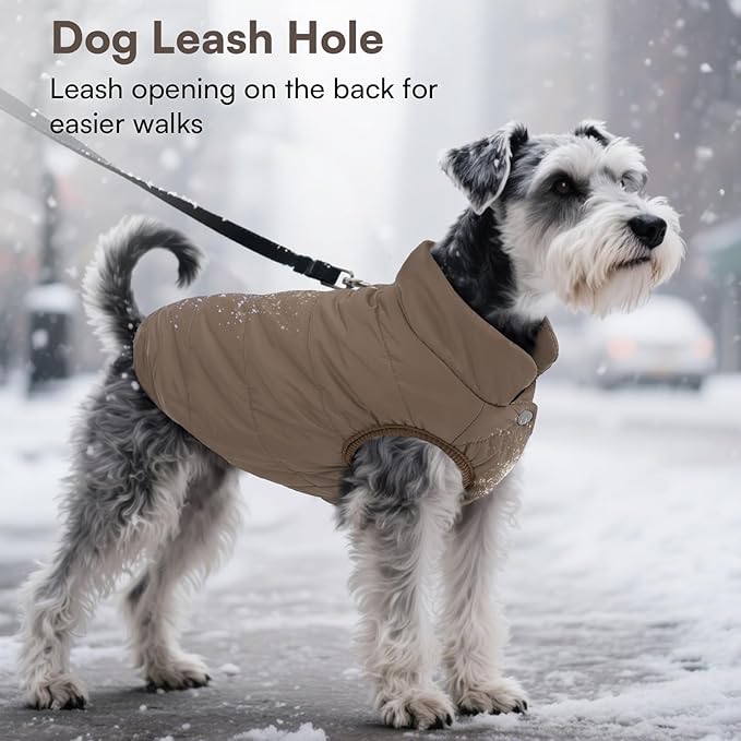 ASENKU Dog Winter Coat - Waterproof Windproof Dog Jacket, Warm Snowproof Doggie Puffer Vest for Cold Weather, Lightweight Snow Coats for Small Medium Large Dogs (2XL, Coffee)