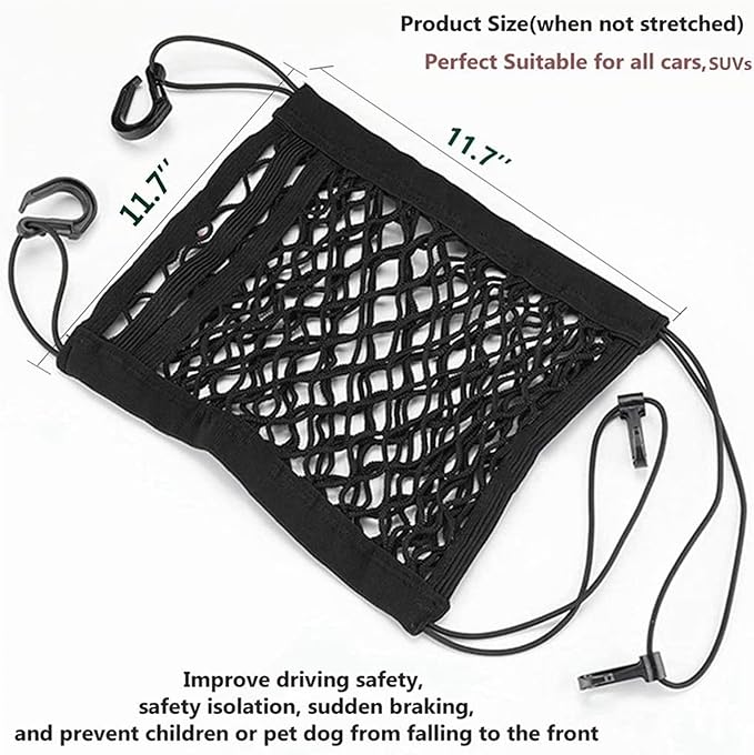 DYKESON Pet Barrier Dog Car Net Barrier with Auto Safety Mesh Organizer Baby Stretchable Storage Bag Universal for Cars, SUVs -Easy Install,Safer to Drive with Pets and Children, 3 Layer S