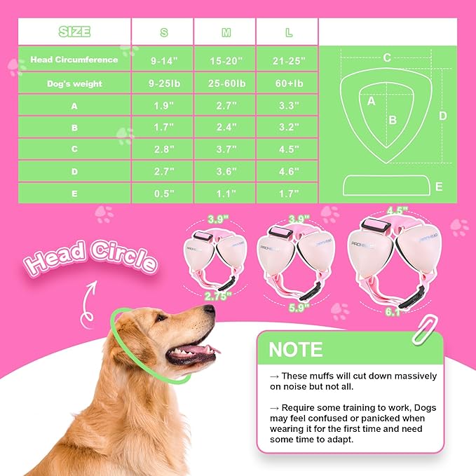 PROHEAR Ungrade GEL Pads Dog Ear Muffs Hearing Protection for Dogs, NRR 28dB for Thunder, Hunting, Tourism,Small - Pink