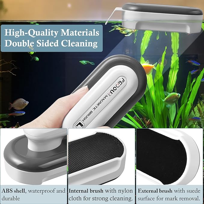 FEDOUR Aquarium Strong Magnetic Cleaner with 2 Detachable Algae Scraper, Fish Tank Magnet Cleaning Tool, Aquarium Floating Scrubber Brush for Glass and Acrylic Tanks 0.3-1 inch (Large)