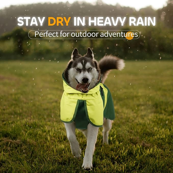 Dog Raincoat Waterproof Reflective Rain Coat with Adjustable Belly Strap & Leg Straps, Hooded Dog Rain Jacket with Leash Hole, Windproof Puppy Rain Gear for Small Medium Large Dogs