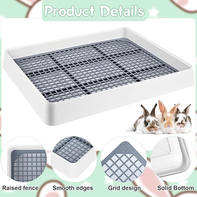 VAIPI 2 Pack Large Rabbit Litter Box with Small Broom and Dustpan Litter Pan for Cage Grate Restroom Bunny Toilet Tray for Rabbit Rats- 15 x 12.2 x 2.6 Inches
