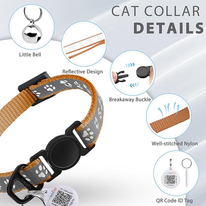 Cat Collar Breakaway with QR Code Name Tag, Reflective Kitten Collars with Bell, Cat ID Tag Personalized, Ultra-Durable, Adjustable, Quick Release, Fits Most Girl Boy Small Large Cats (8''-13.3'')