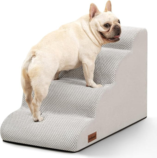 Dog Stairs Ramp for Bed and Couch,4 Step Dog Steps for Small Dogs,Pet Stairs with Non-Slip Bottom for Old Cats,Indoor Pet Steps,Comfort,Durable,17.4" H,Light Grey