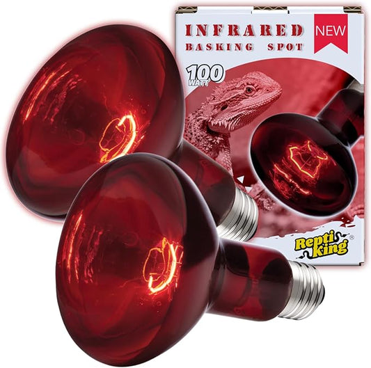 Red Basking Bulb for Reptiles, 2 Pack 100W Upgraded Infrared Basking Spot, Reptile Night Heating Bulb Light, Red Heat Lamp Bulb for Bearded Dragon Turtle Chicken