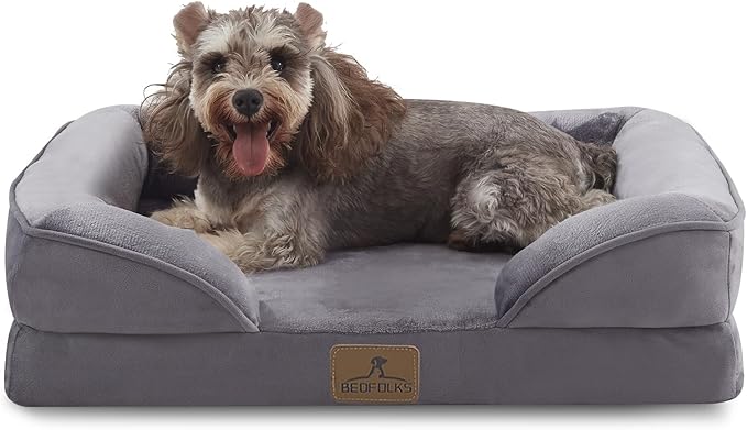 Bedfolks Orthopedic Dog Bed Extra Small, Waterproof Dog Sofa Bed for Small Dogs & Cats, Egg Foam Pet Couch Bed with Removable Washable Cover and Nonslip Bottom, Dark Grey