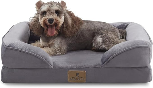 Bedfolks Orthopedic Dog Bed Extra Small, Waterproof Dog Sofa Bed for Small Dogs & Cats, Egg Foam Pet Couch Bed with Removable Washable Cover and Nonslip Bottom, Dark Grey