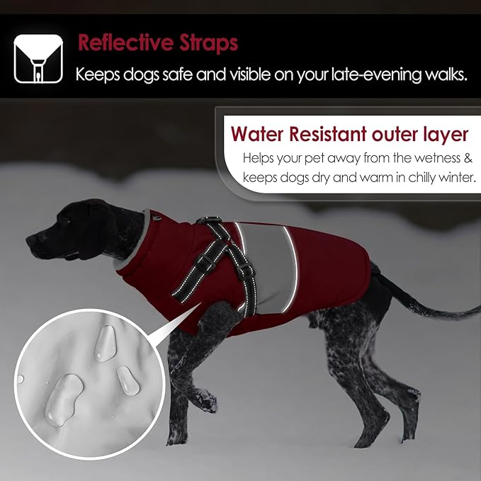 AOFITEE Dog Coat Warm Dog Winter Coat, Waterproof Dogs Jacket with Harness, Dogs Snow Jacket Snowsuit with Zipper & Furry Collar, Reflective Windproof Pet Sweater for Cold Weather, French Bulldog, L