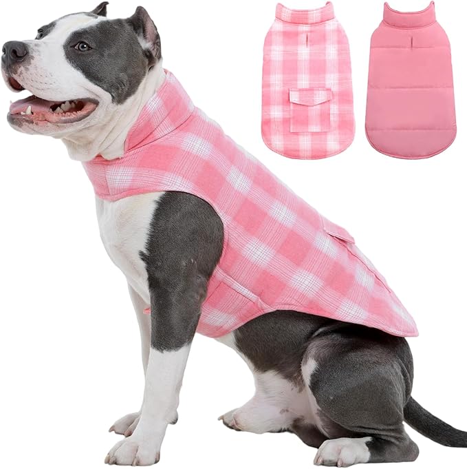 Kuoser Reversible Dog Jacket, Warm Winter Coat for Medium & Large Dogs, Warm Windproof Pet Cold Weather Clothes, Pink XL