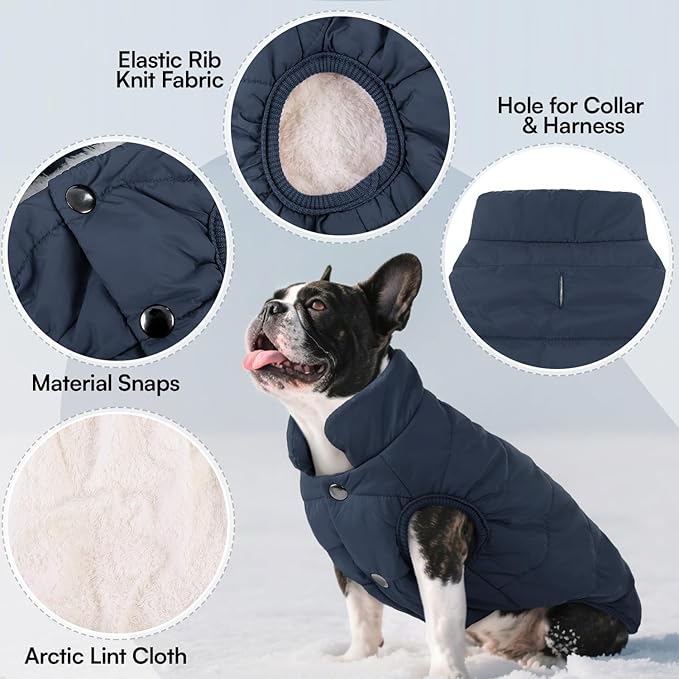 ASENKU Dog Winter Coat - Waterproof Windproof Dog Jacket, Warm Snowproof Doggie Puffer Vest for Cold Weather, Lightweight Snow Coats for Small Medium Large Dogs (XS, Blue)