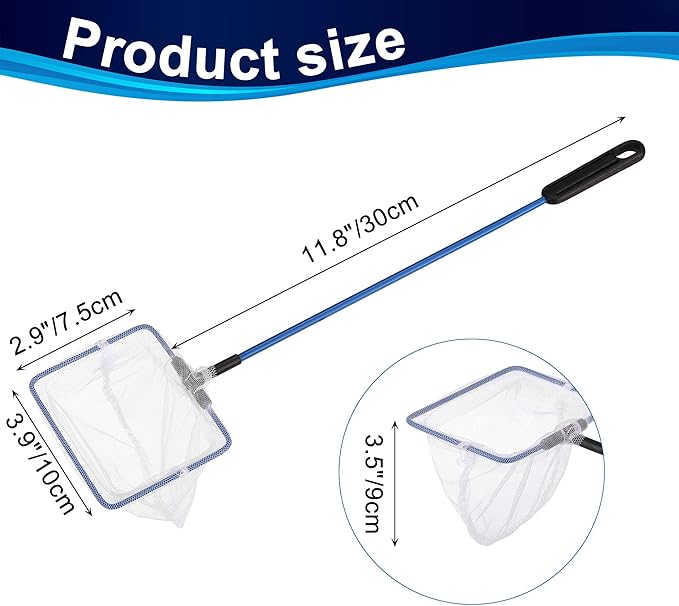Mogoko Fish Net Aquarium, Small Fish Tank Net with Long Plastic Handle, Square net with Fine Mesh for Tank Cleaning