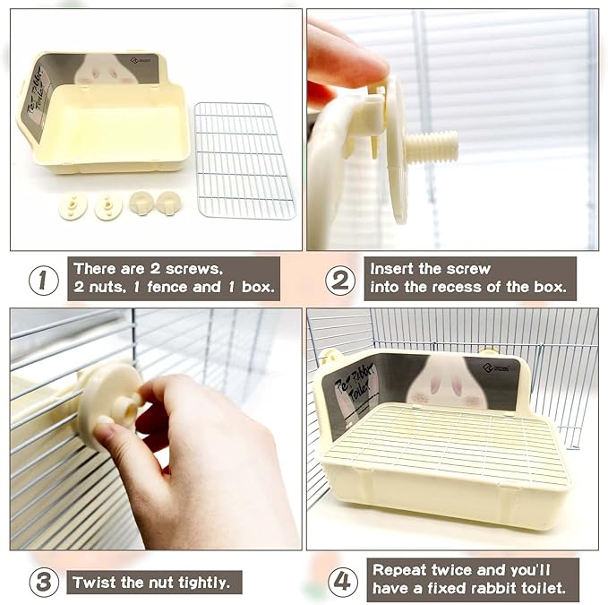 Tfwadmx Rabbit Litter Box Bunny Corner Litter Pan Pet Bedding Litter Box with Grate Small Animal Toilet Potty Trainer for Rabbit Bunny Chinchilla Guinea Pig Ferret (White)