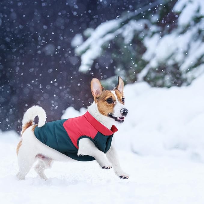ASENKU Dog Winter Coat - Waterproof Windproof Dog Jacket, Warm Snowproof Doggie Puffer Vest for Cold Weather, Lightweight Snow Coats for Small Medium Large Dogs (Red&Navy, M)