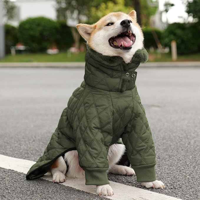 IDOMIK Dog Winter Coat for Large Dogs, Warm Dog Winter Jacket with Fleece High Collar, Zippered Cold Weather Coats for Dogs, Waterproof Doggy Snow Jacket Clothes,Green,XL