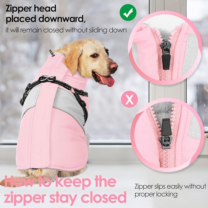 AOFITEE Small Dog Coat, Dog Winter Coat with Harness Built in, Warm Dogs Jacket with Zipper & Polar Fleece Collar, Waterproof Pet Snow Jacket Snowsuit for Schnauzer, Chihuahua Yorkshire, S