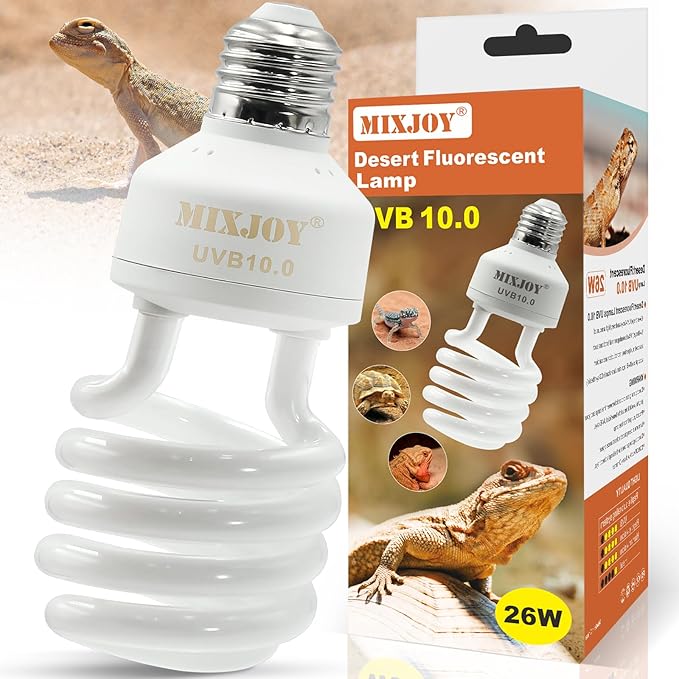 MIXJOY UVB Bulbs for Reptiles 10.0, 26W Desert UVA UVB Light, Compact Fluorescent UVB Lamp for Reptiles, UVB Light for Bearded Dragon, Tortoise, and Other Lizards