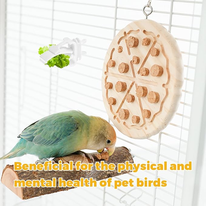 2 Pcs Bird Chew Toy Wooden Foraging Toys, Hanging Wooden Puzzle Foraging,Parrot Cork Stopper Toys Birds Feeding Toy,2 Pcs Bird Cage Food Holder Fruit, for Small and Medium Parrots(F)