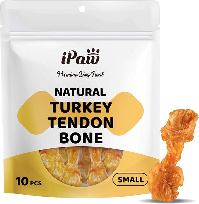 iPaw Turkey Tendon for Dogs, Ingredient Sourced from USA, Hypoallergenic, All Natural Human Grade Puppy Chew, Dog Treats for Signature Series, Rawhide Alternative, 10 Units/Bag Bone (Small)