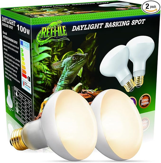 Reptile Heat Lamp 100W, 2 Pack Daylight UVA Basking Light Bulbs with E26 Base for Lizards, Turtles, Snakes and Amphibians