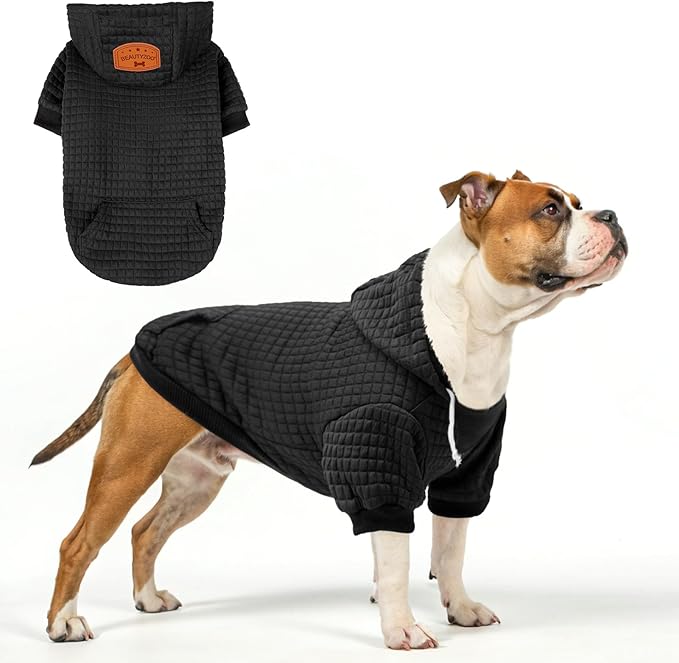 BEAUTYZOO Dog Sweaters for Large Dogs Girls Boys, Warm Winter Dog Hoodie Sweatshirt with Pocket & Leash Hole,Soft Waffle-Like Laminated Cotton Pet Clothes for Big Breeds Indoor Outdoor Cold Weather
