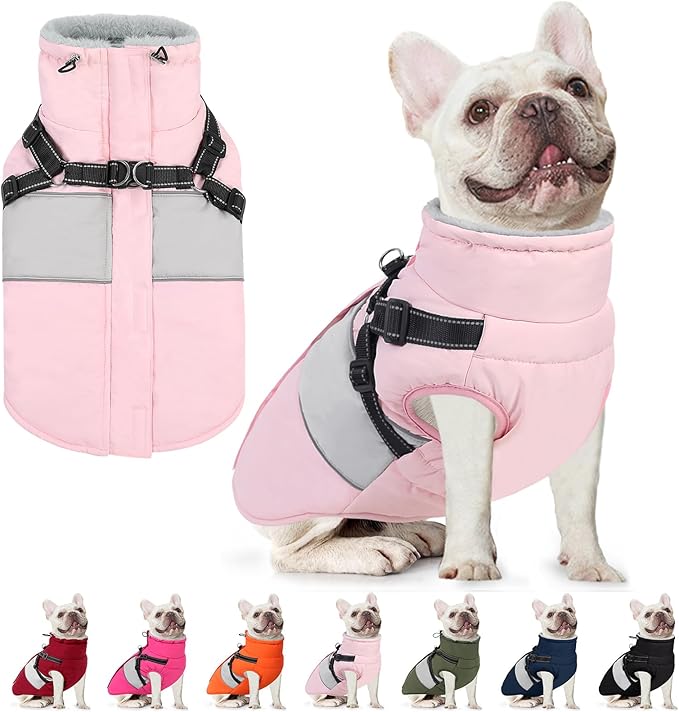 AOFITEE Dog Coat, Warm Dog Jacket with Harness Built in, Waterproof Coats for Small Dogs, Dogs Winter Coat Puffer Jacket with Zipper & Fleece Collar, Pet Snowsuit Sweater for Chihuahua Yorkshire, XS