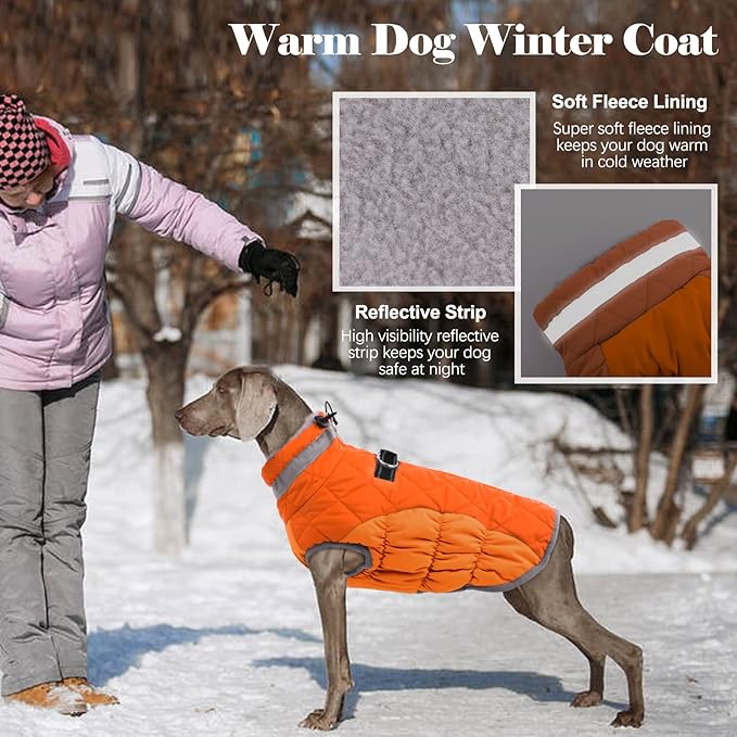 Lelepet Dog Coat Warm Dog Winter Coat Waterproof Dogs Jacket with Harness Built in Reflective Pet Fleece Vest Zip-Up Cold Weather Coats for Small Dogs Turtleneck & Windproof Chihuahua Blaze Orange XS