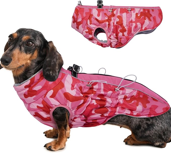 Dog Coat Winter Warm Dog Jackets for Medium Dogs Reflective Snowsuit with Harness Fleece Dogs Snow Jacket Vest Waterproof Pet Clothes for Cold Weather