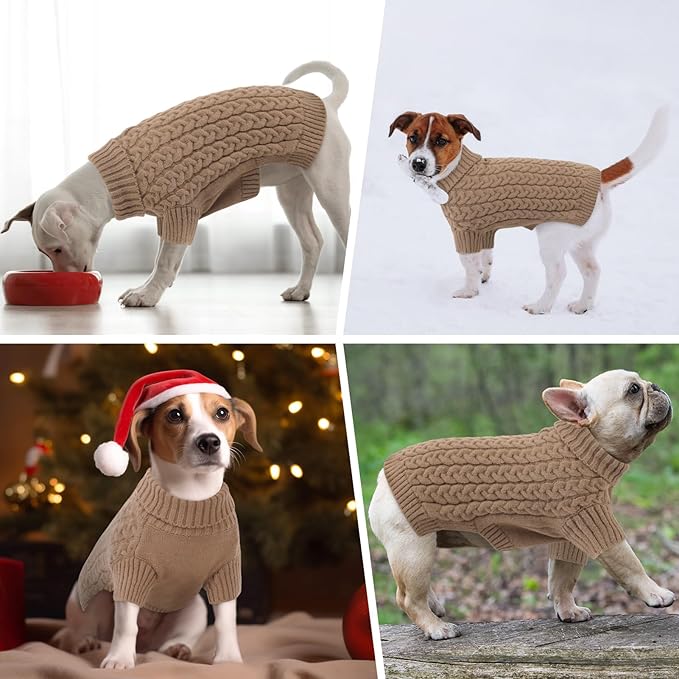 SAWMONG Dog Sweater, Dog Sweaters for Large Dogs Girls Boys, Pullover Turtleneck Knitted Doggy Sweatshirt, Cold Weather Pet Clothes（Khaki, Large