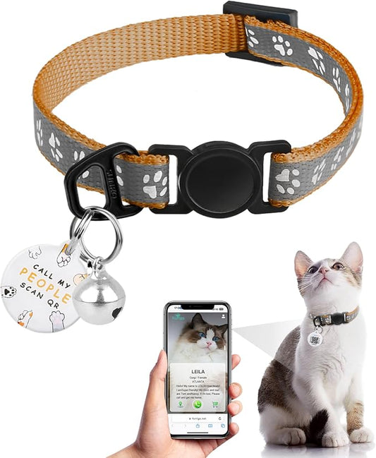 Cat Collar Breakaway with QR Code Name Tag, Reflective Kitten Collars with Bell, Cat ID Tag Personalized, Ultra-Durable, Adjustable, Quick Release, Fits Most Girl Boy Small Large Cats (8''-13.3'')