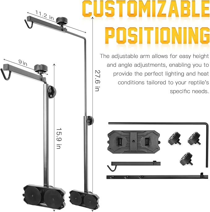 Reptile Glass Mount Lamp Stand, Adjustable Heat Light Fixture Holder with Glass Suction Cup, Suitable for Terrarium Dome Lamp