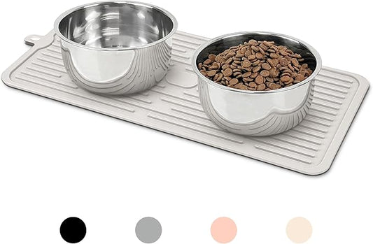 Ptlom Pet Placemat for Dog and Cat, Anti-Slip Waterproof Dogs Feeding Mat Prevent Food and Water Overflow, Bowl Mats Suitable for Medium and Small Pets, Cream, Silicone