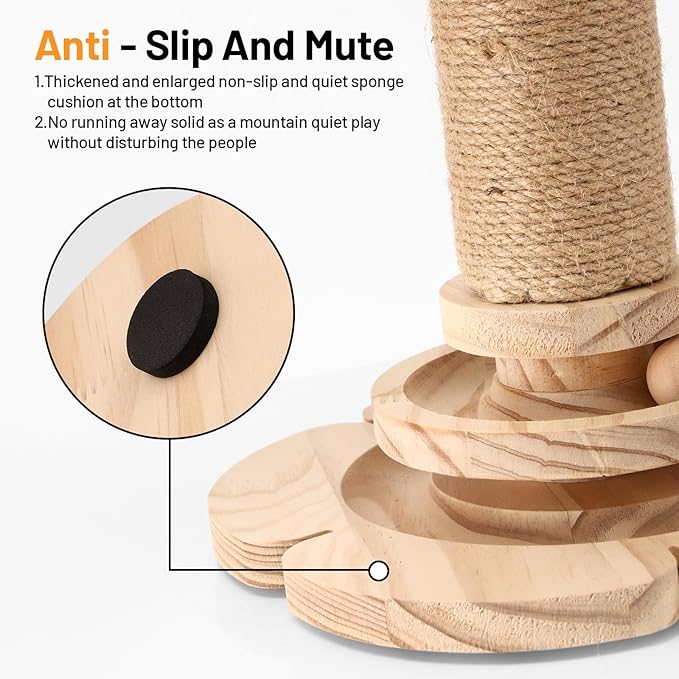 Palm Tree Cat Scratching Post Sisal Cat Scratch Pole with Hanging Ball,Wooden 2 Level Track,Interactive Toy for Indoor Small Kitten