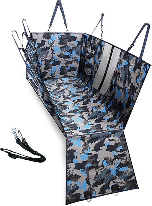 FAN WU Dog Car Seat for Back &Trunk & Passengers Seat, Dog Hammock for Rear Seat with Mesh Window,Dog Bed Nonslip Mat Waterproof Protector for Pet with Belt for Cars Trucks Suvs (CAMO)